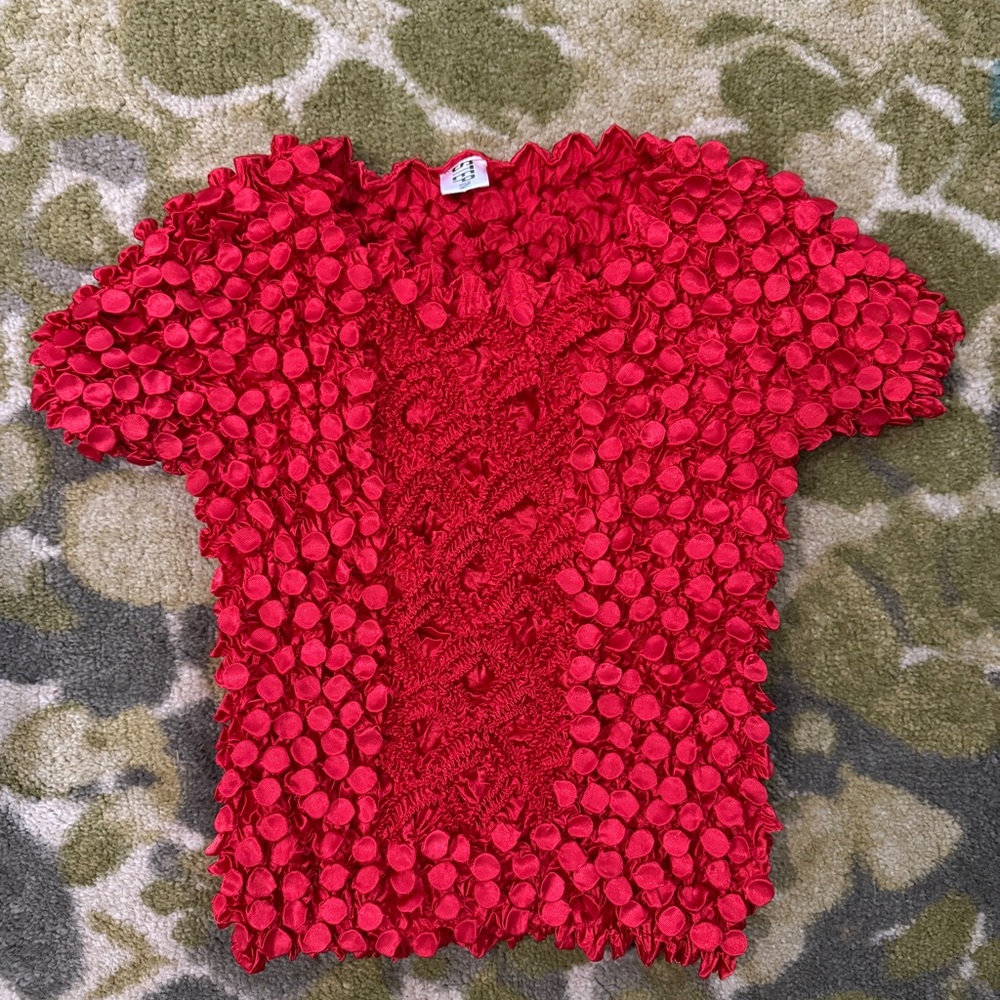 Textured Popcorn Red Short-Sleeve Top